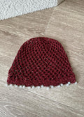 Bonnet en maille crochetée à perles - Bordeaux