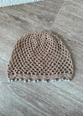 Bonnet en maille crochetée à perles - Marron clair