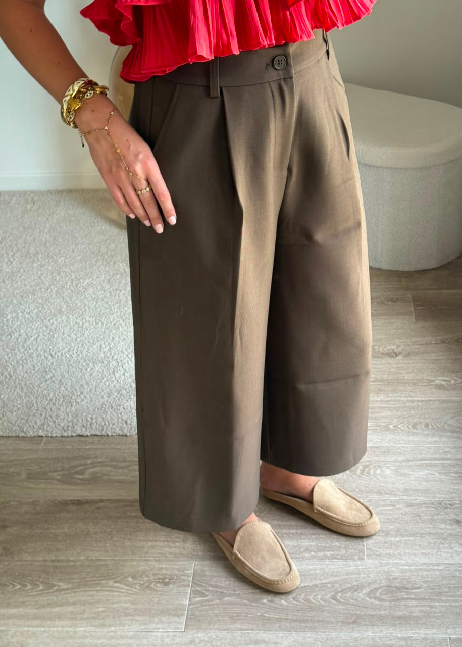Pantalon culotte à pinces - Chocolat