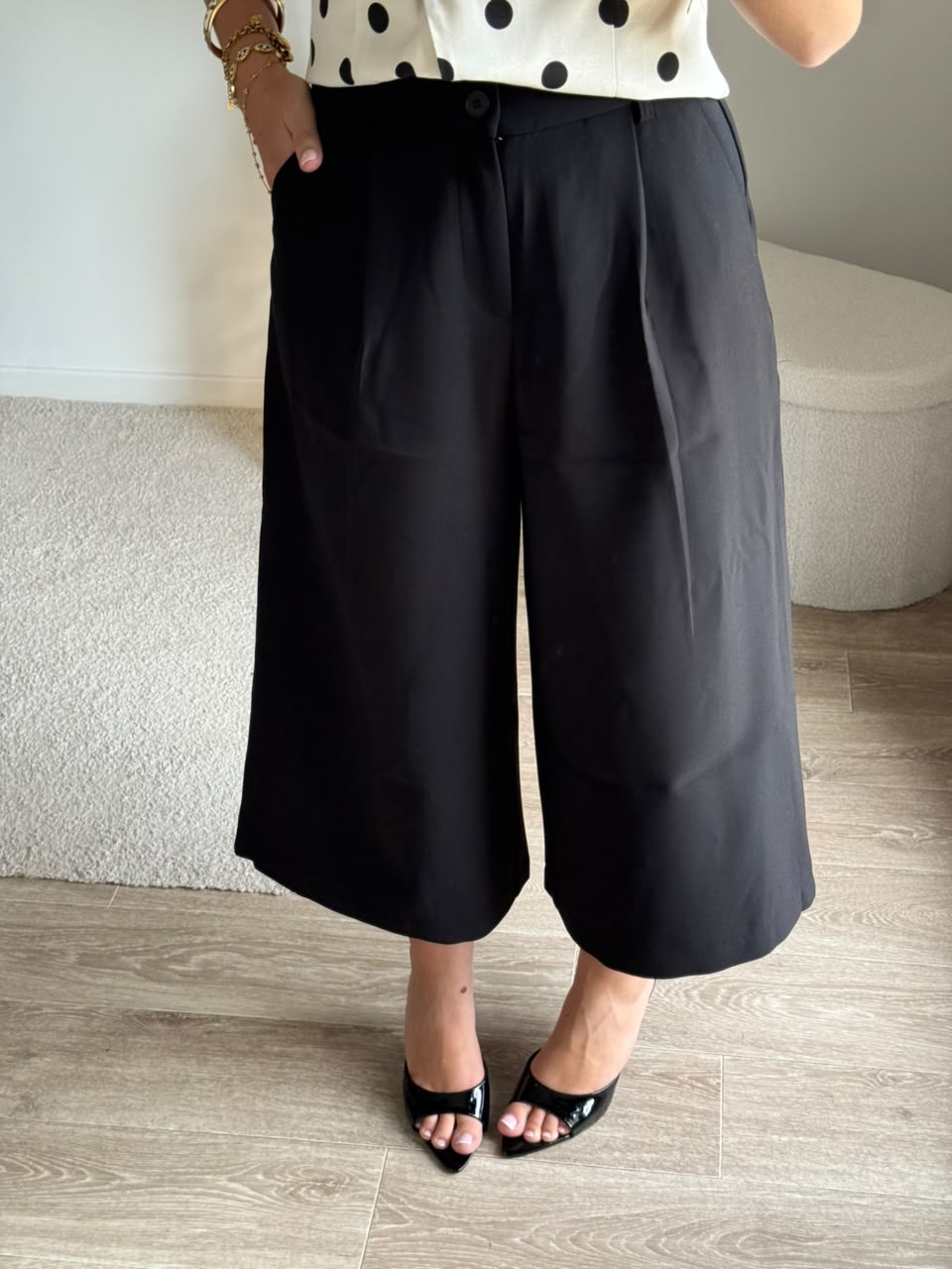 Pantalon culotte à pinces - Noir