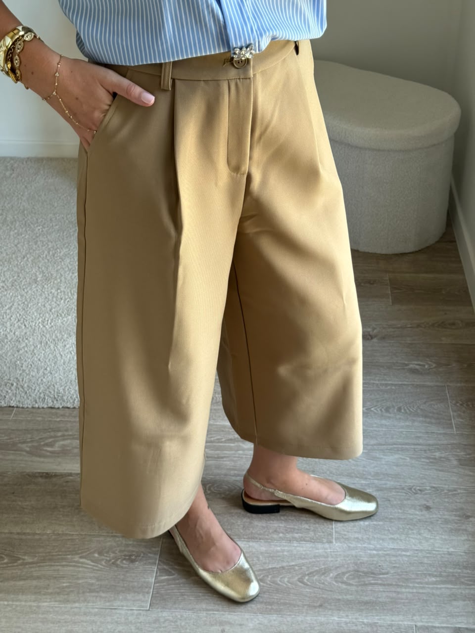 Pantalon culotte à pinces - Jaune