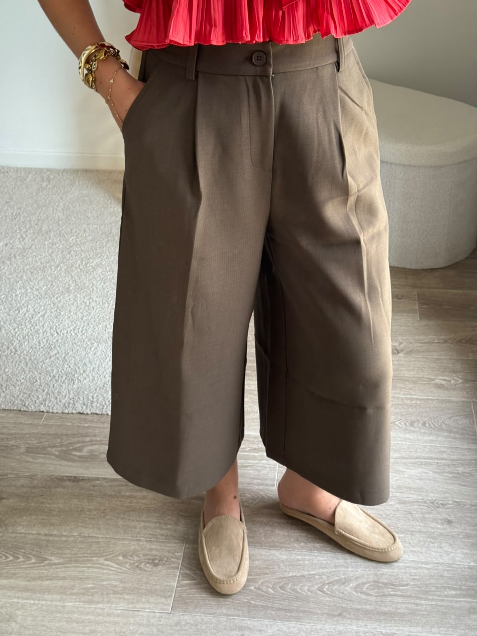 Pantalon culotte à pinces - Chocolat