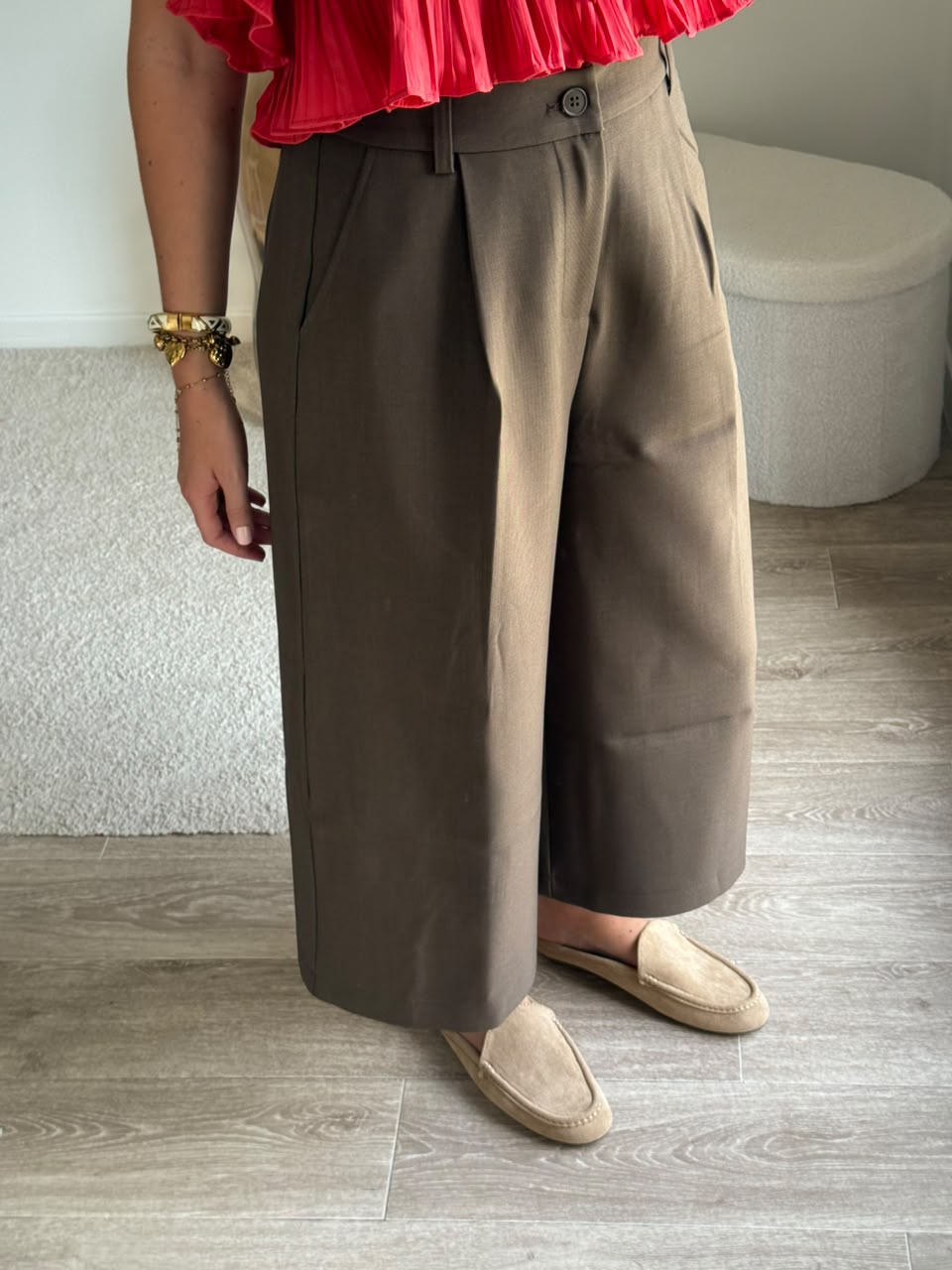 Pantalon culotte à pinces - Chocolat