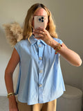 Chemise sans manches à rayures et boutons bijoux - Bleu
