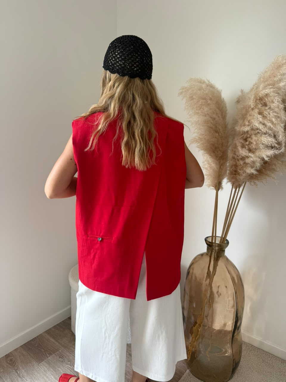 Vest de tailleur structuré avec fente dos - Rouge