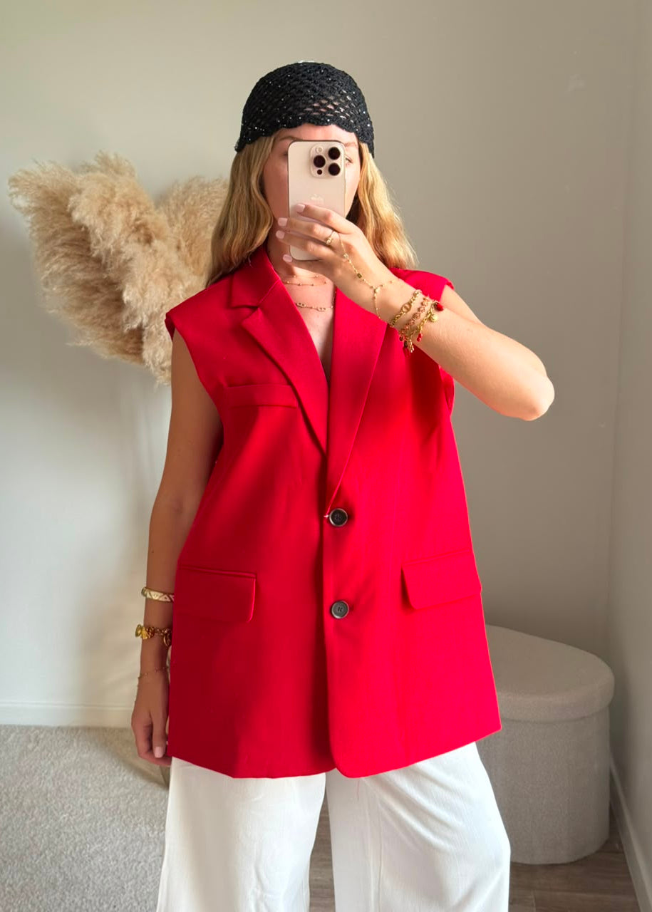 Vest de tailleur structuré avec fente dos - Rouge