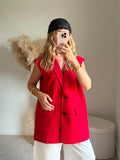 Vest de tailleur structuré avec fente dos - Rouge