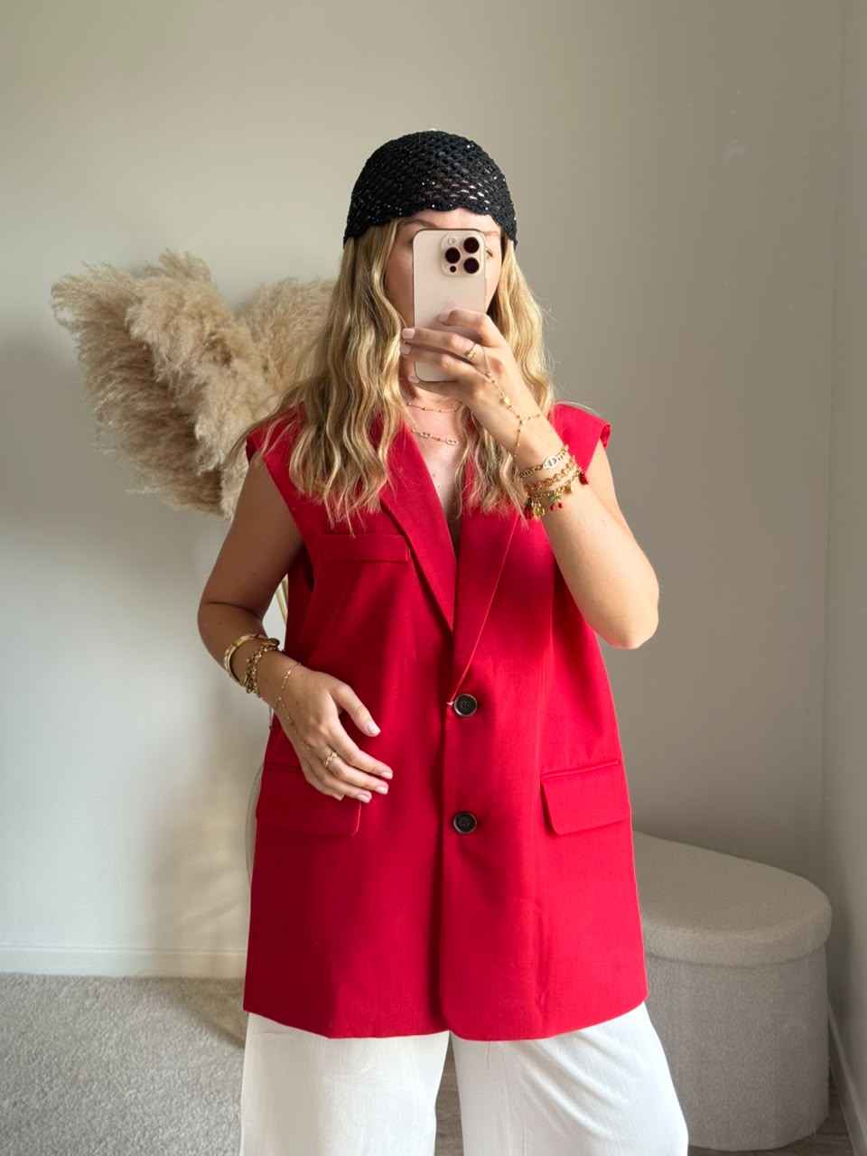 Vest de tailleur structuré avec fente dos - Rouge