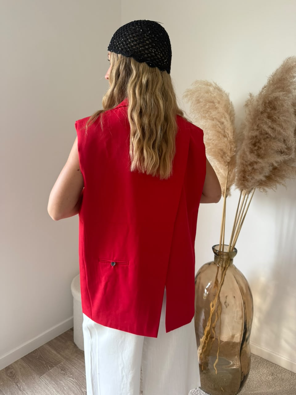 Vest de tailleur structuré avec fente dos - Rouge