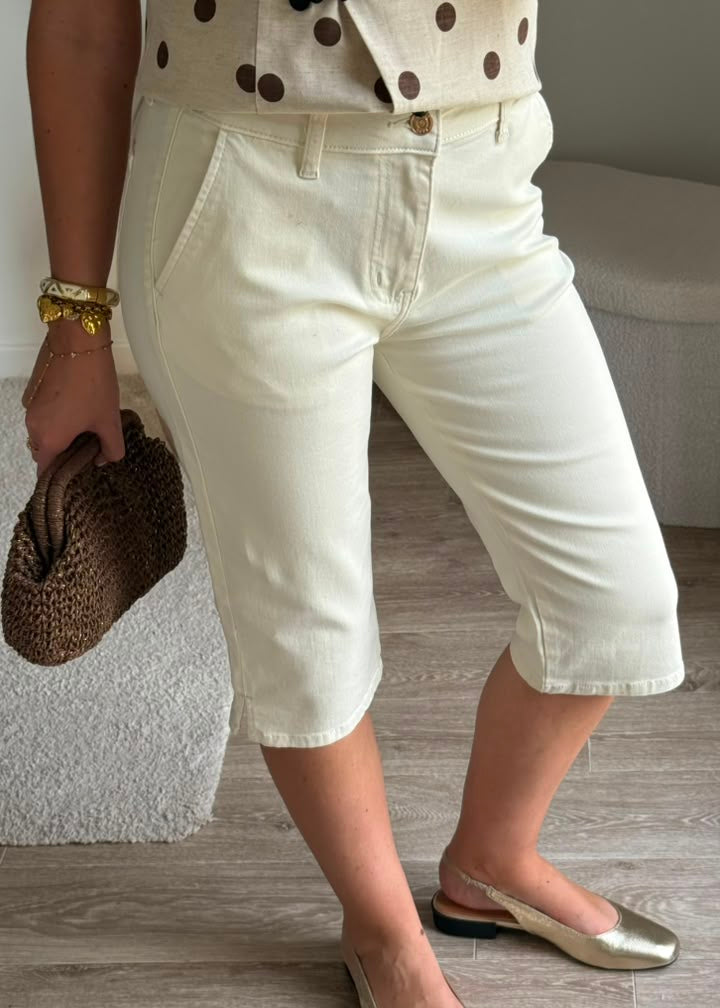 Pantalon capri en denim léger - Crème
