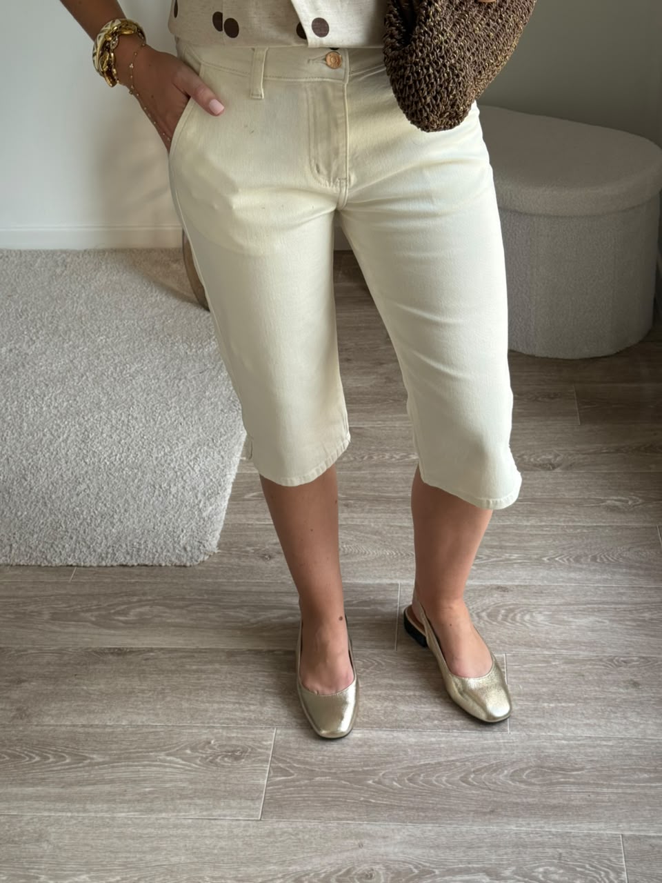 Pantalon capri en denim léger - Crème