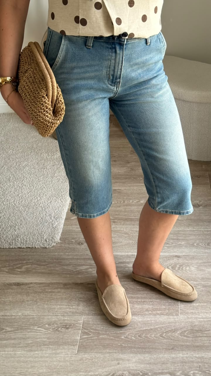 Pantalon capri en denim léger - Bleu