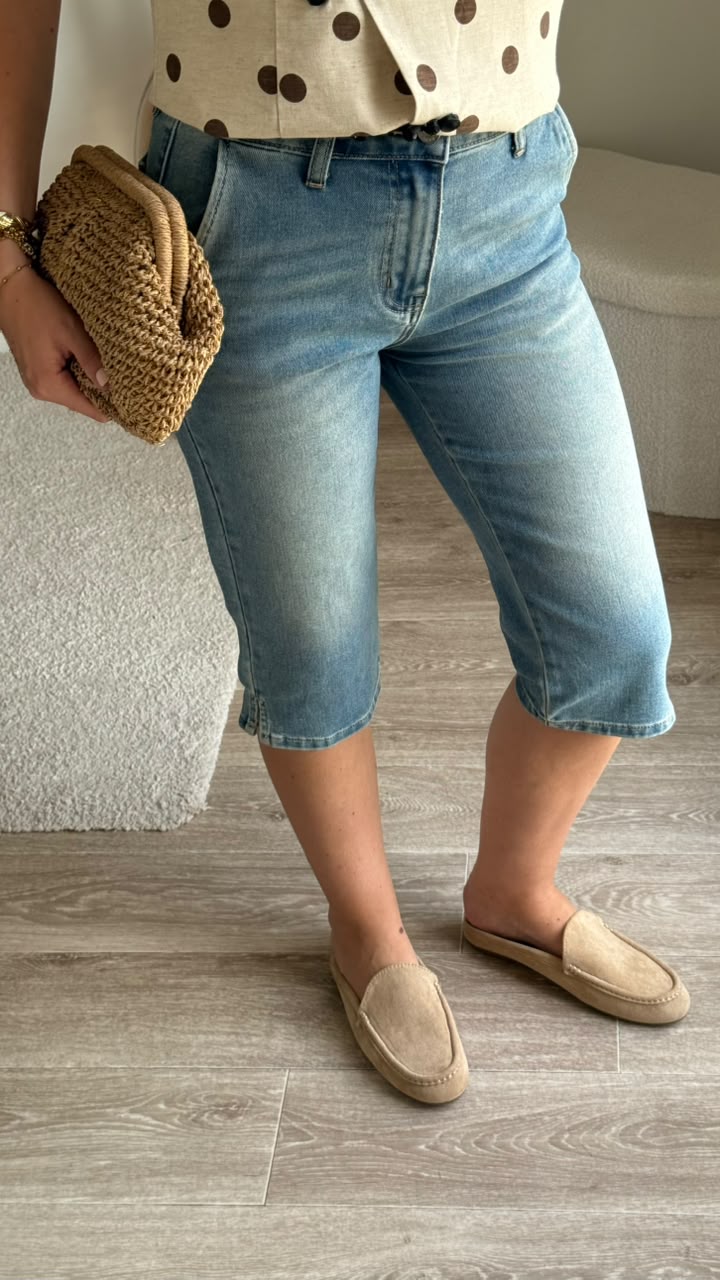 Pantalon capri en denim léger - Bleu