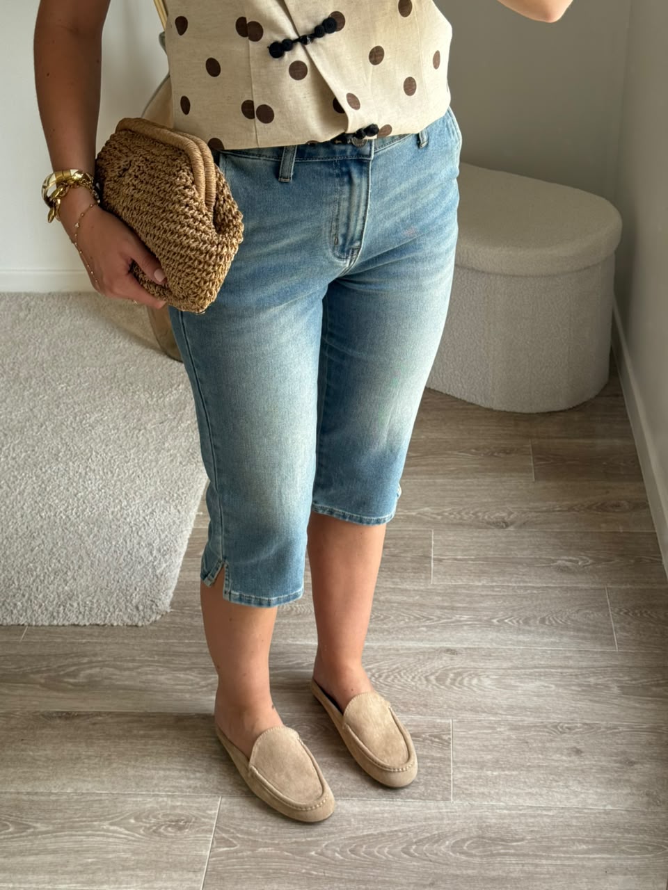 Pantalon capri en denim léger - Bleu