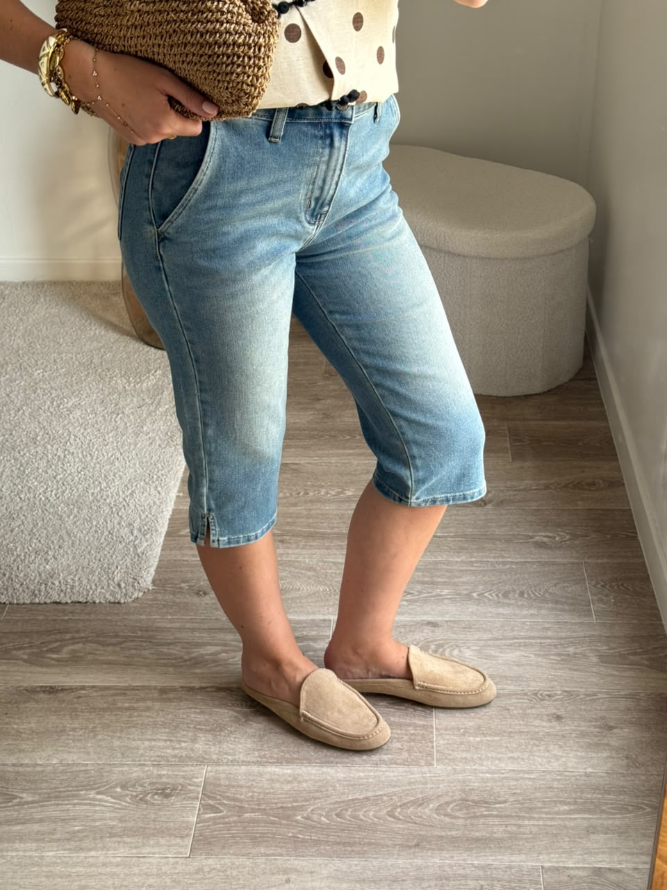 Pantalon capri en denim léger - Bleu