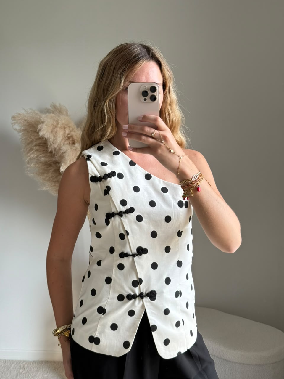 Vest asymétrique à pois - Blanc