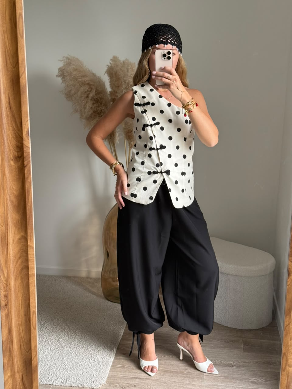 Vest asymétrique à pois - Blanc