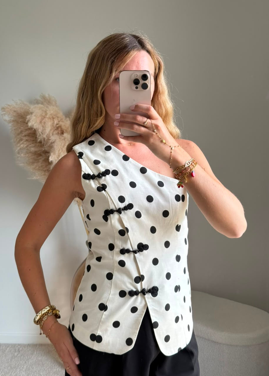 Vest asymétrique à pois - Blanc