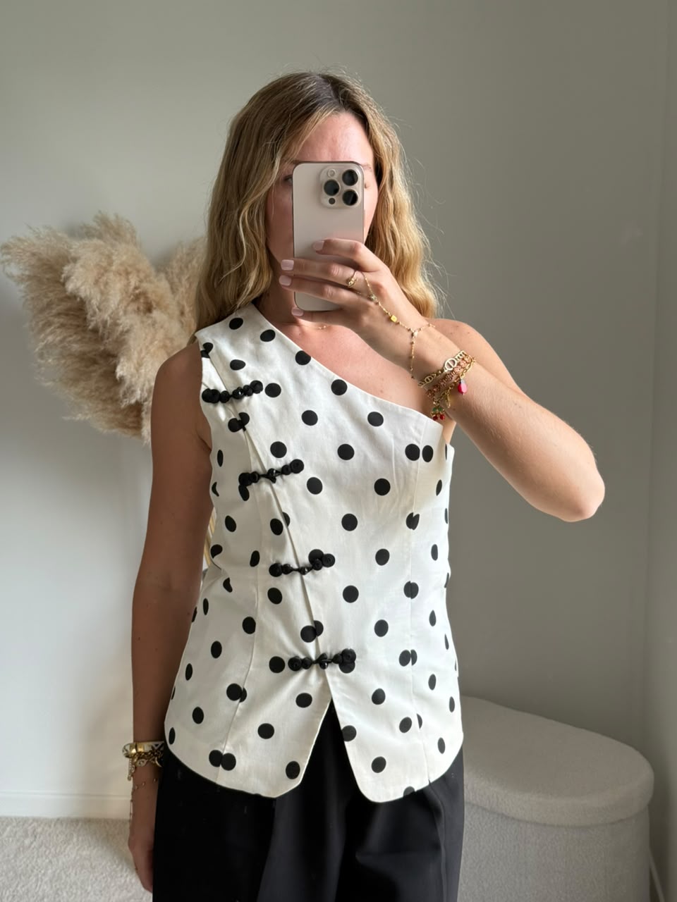 Vest asymétrique à pois - Blanc