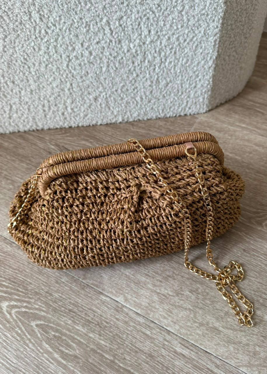 Sac pochette tressé à fils métallisés - Doré