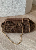 Sac pochette tressé à fils métallisés - Chocolat