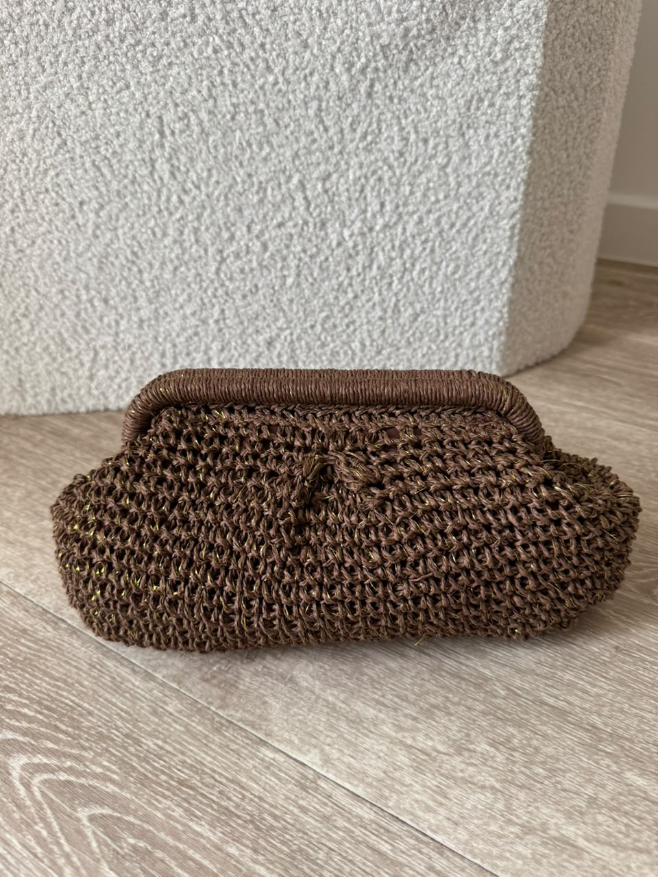 Sac pochette tressé à fils métallisés - Chocolat