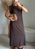 Robe longue droite à détails cloutés - Chocolat
