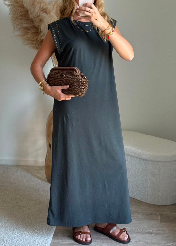 Robe longue droite à détails cloutés - Gris