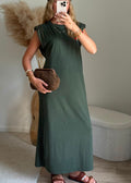 Robe longue droite à détails cloutés - Vert
