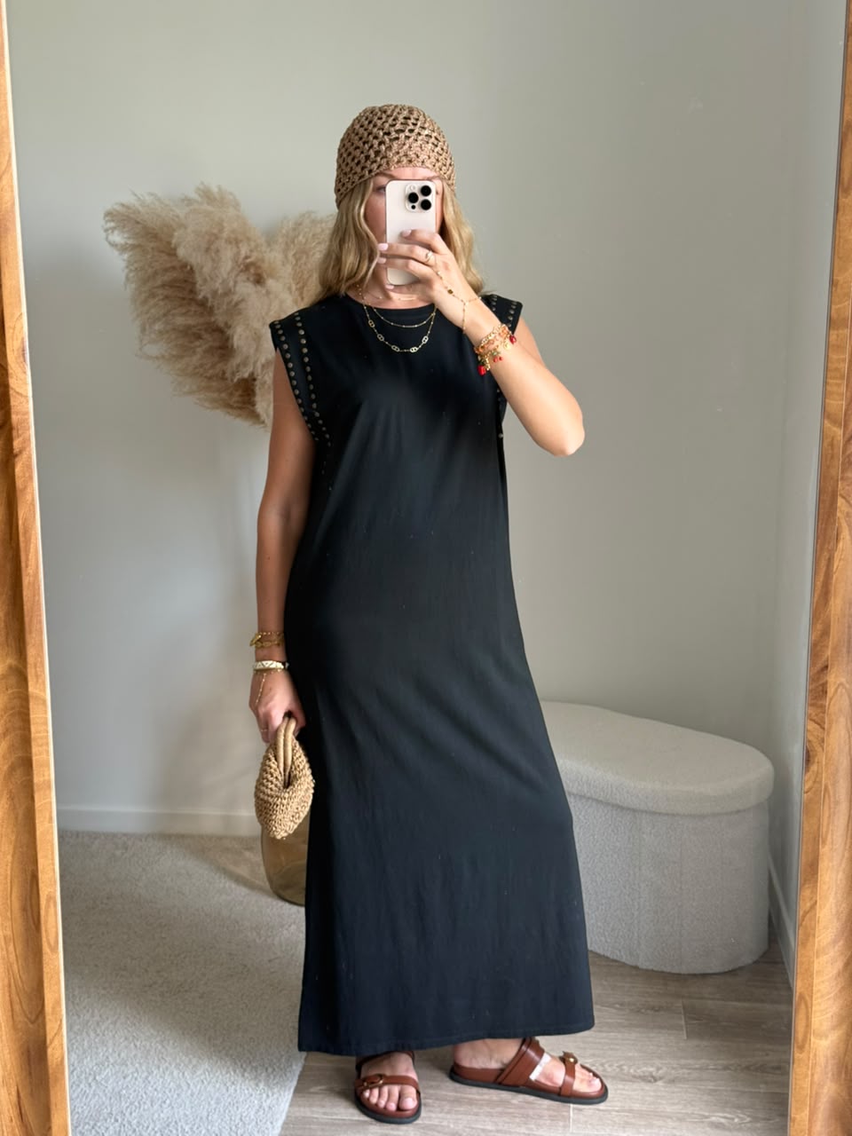 Robe longue droite à détails cloutés - Noir