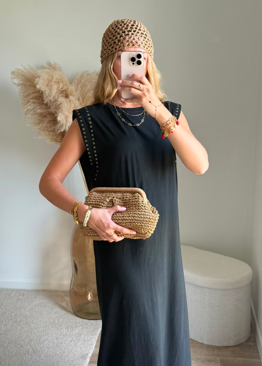 Robe longue droite à détails cloutés - Noir