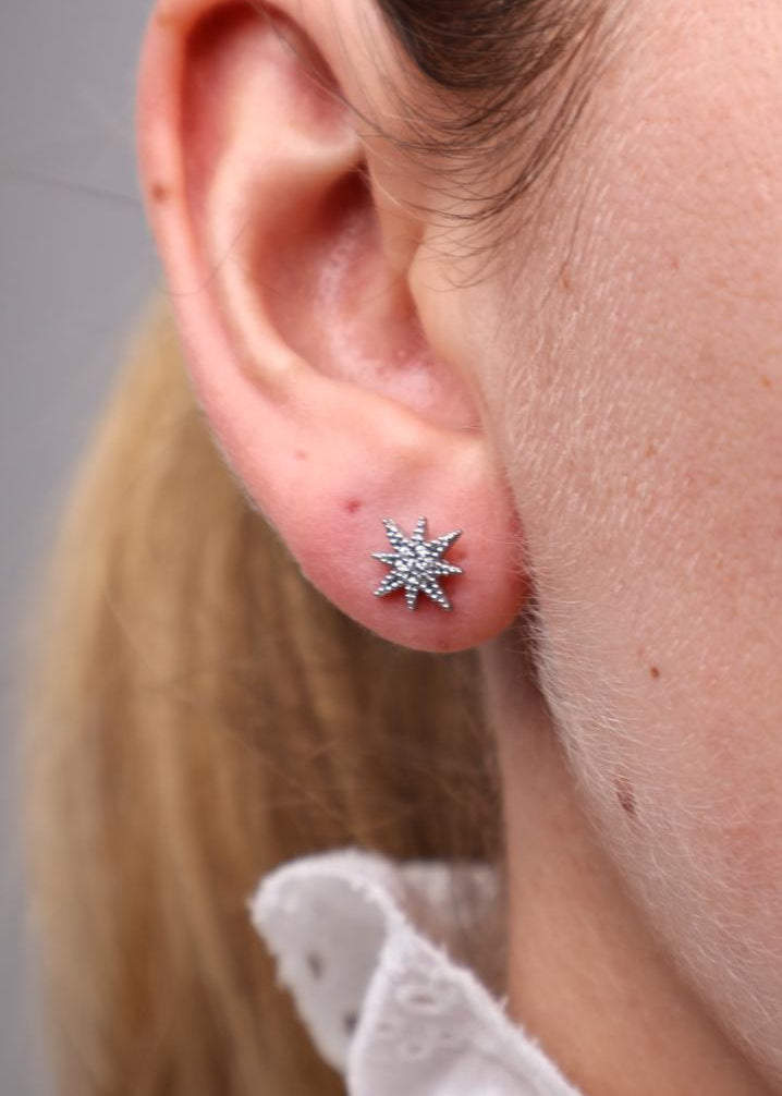 Boucle d'Oreille Puce "Étoile Polaire" - Argent