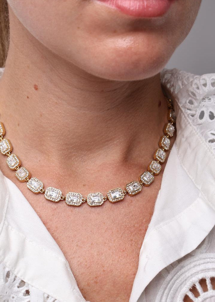 Collier rivière à cristaux rectangulaires - Doré