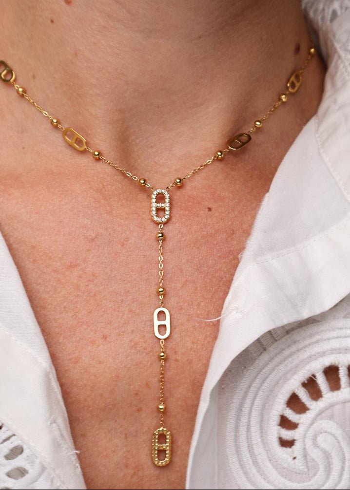 Collier cravate doré à maillons géométriques - Doré