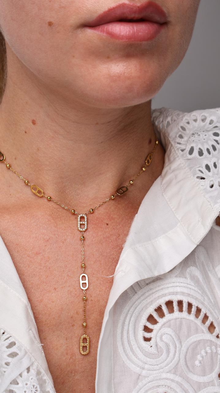 Collier cravate doré à maillons géométriques - Doré