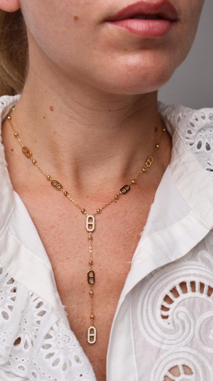 Collier cravate doré à maillons géométriques - Doré