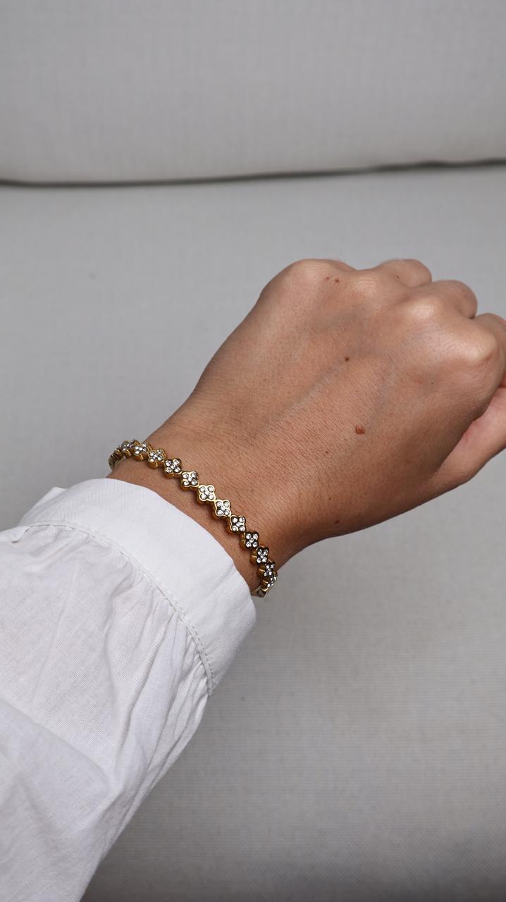 Bracelet rigide à motifs trèfles Blancs