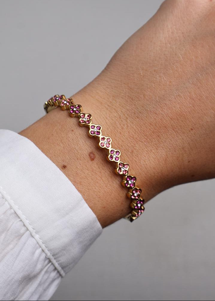 Bracelet rigide à motifs trèfles bicolores Rose