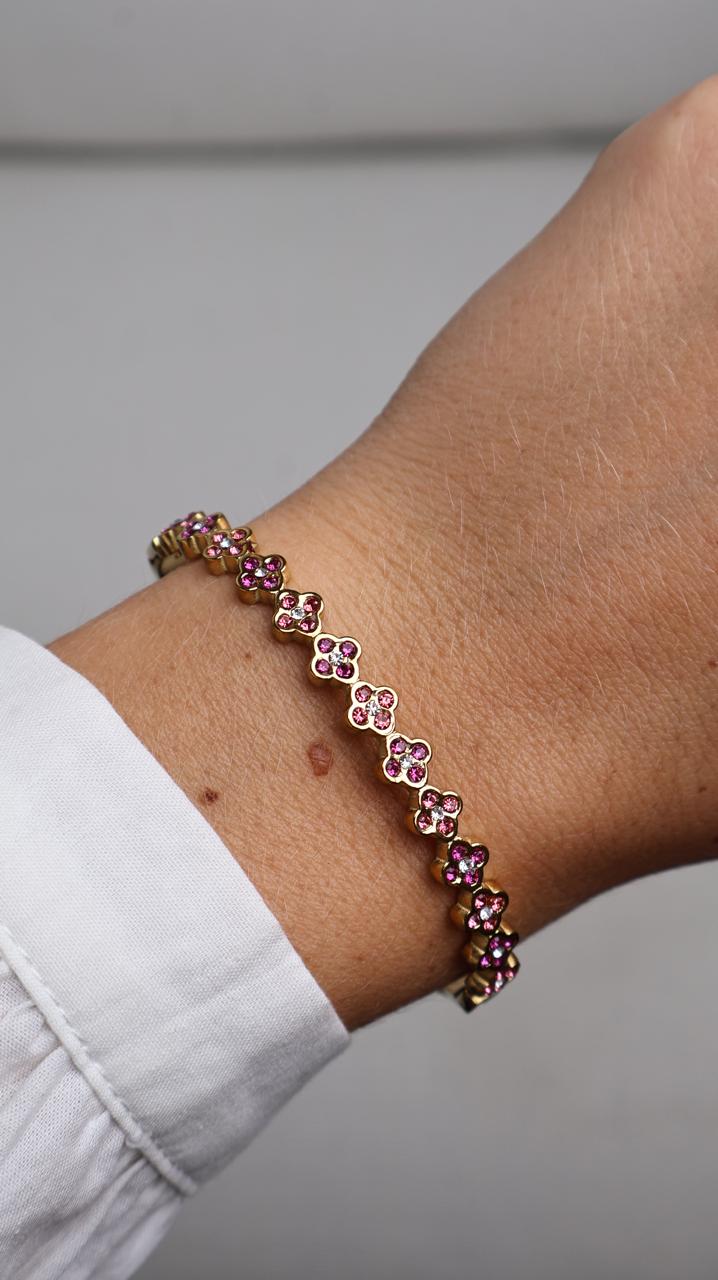 Bracelet rigide à motifs trèfles bicolores Rose