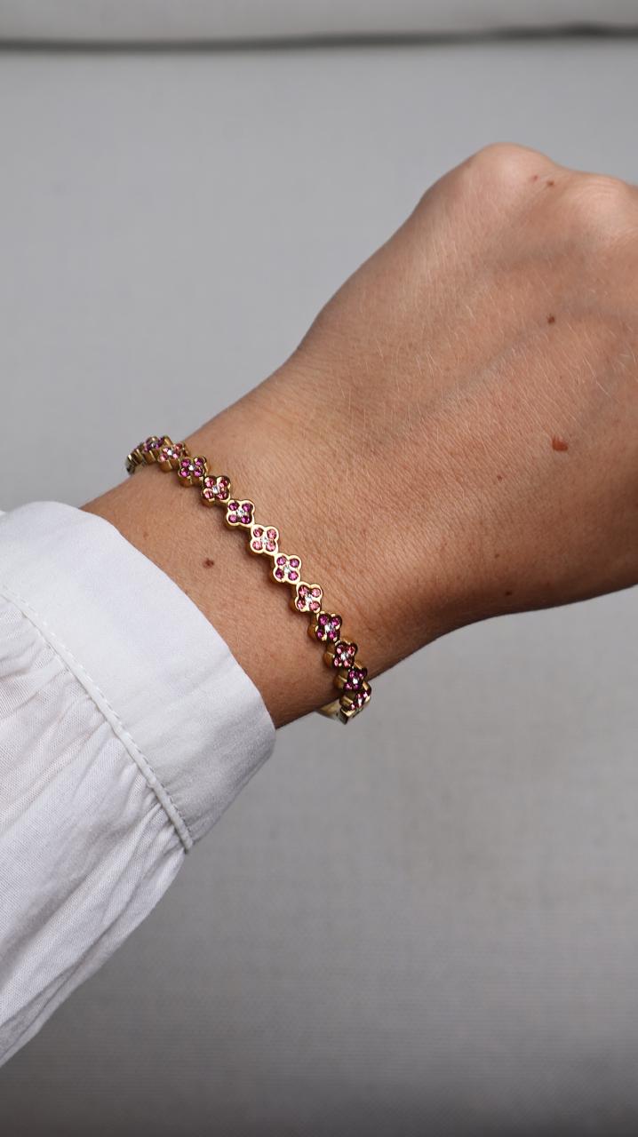 Bracelet rigide à motifs trèfles bicolores Rose