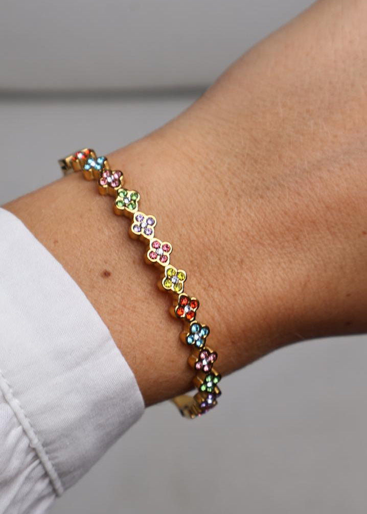 Bracelet rigide à motifs trèfles bicolores