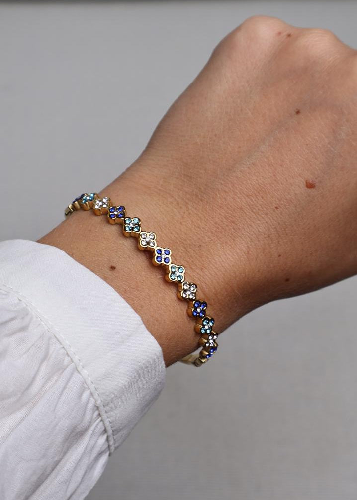 Bracelet rigide à motifs trèfles bicolores Bleu