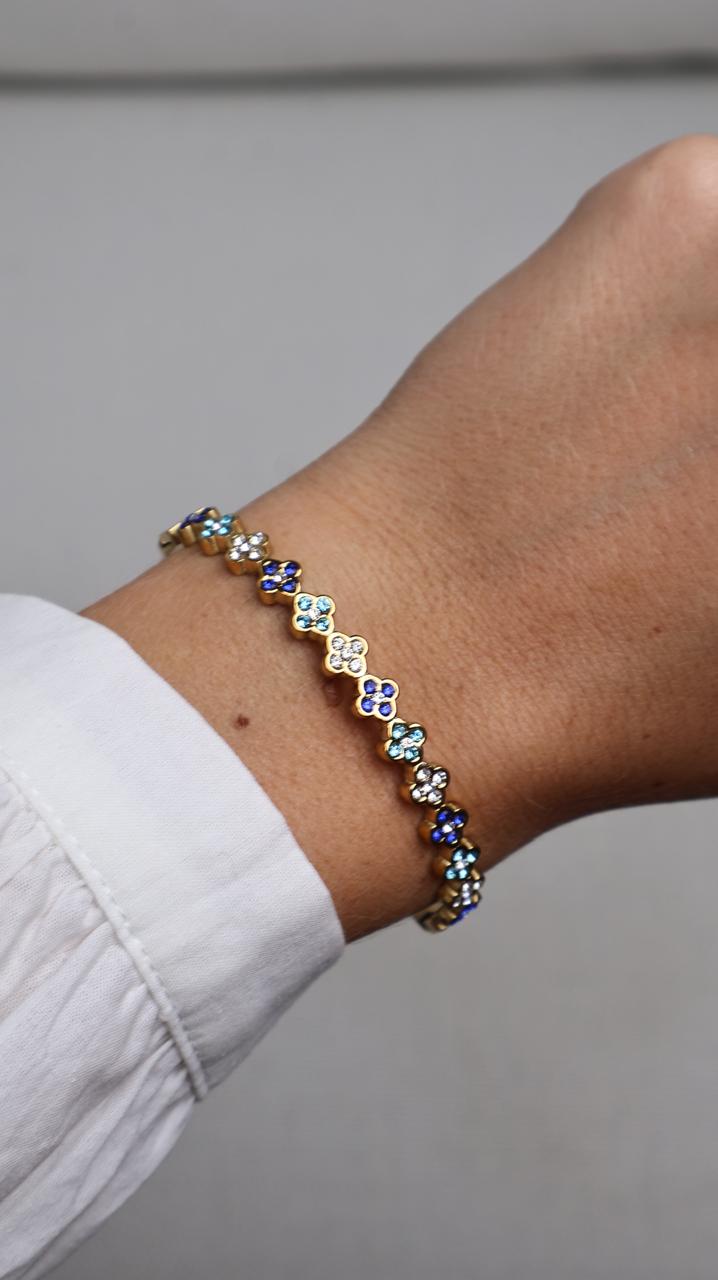 Bracelet rigide à motifs trèfles bicolores Bleu