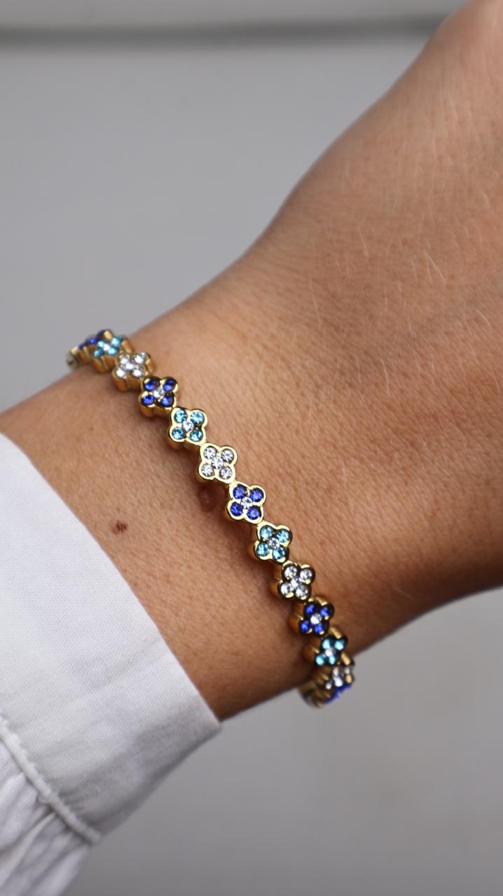Bracelet rigide à motifs trèfles bicolores Bleu