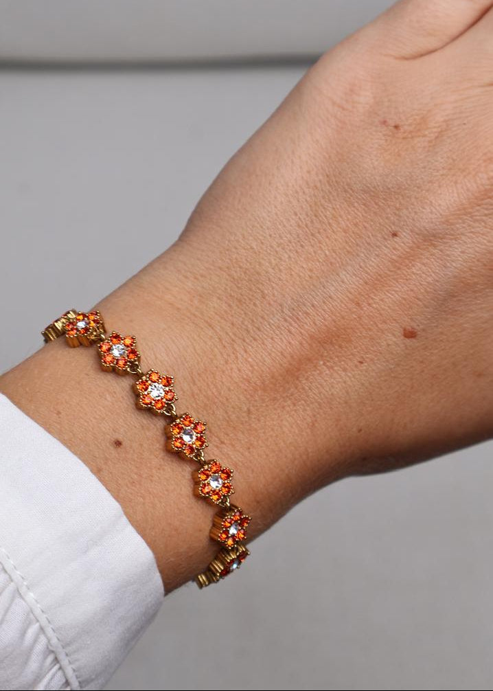 Bracelet floral "Sunset" à cristaux orange
