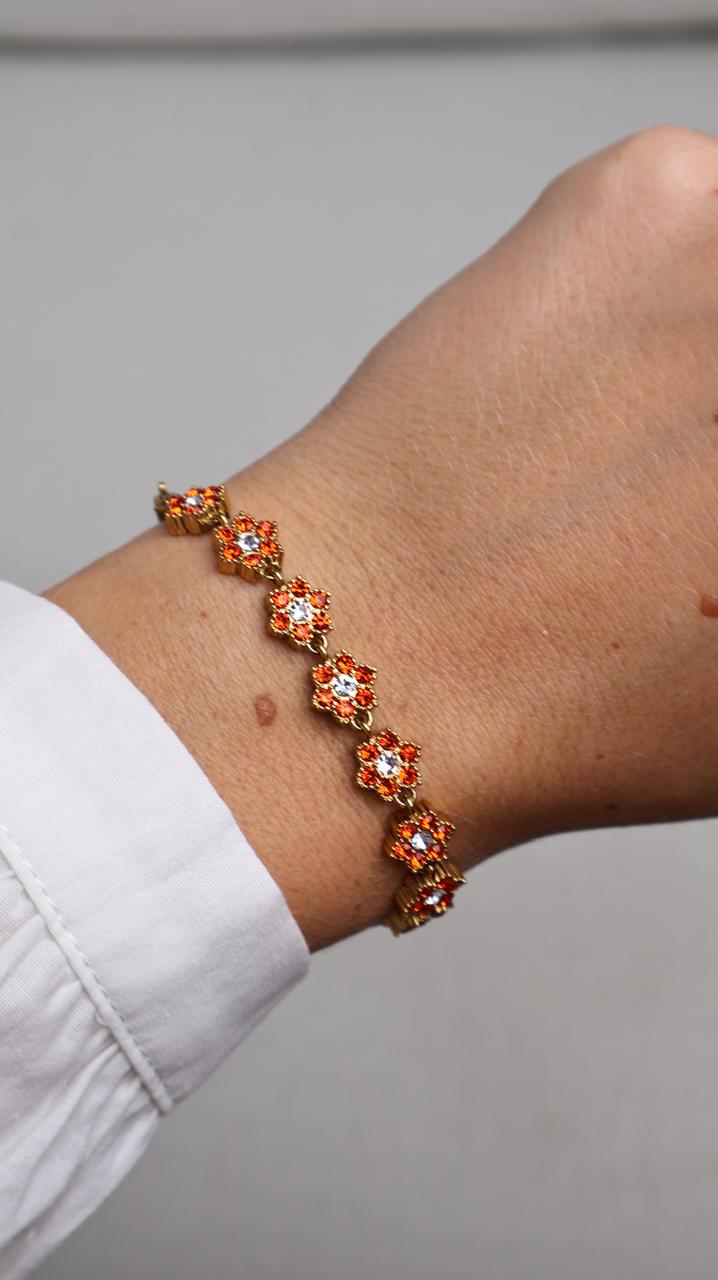 Bracelet floral "Sunset" à cristaux orange