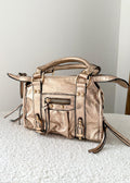 Sac à Main Style Motard Rose à Détails Dorés