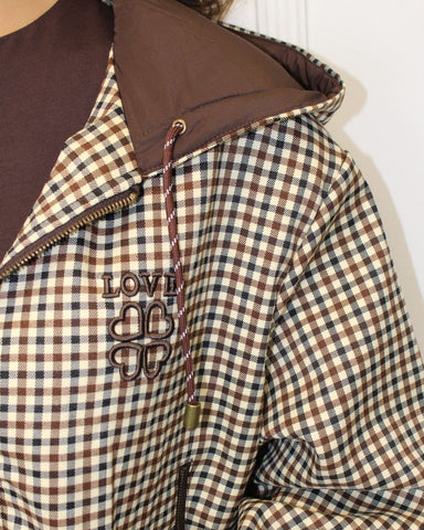 Blouson coupe-vent à motif carreaux marron