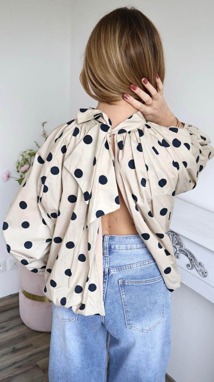 Blouse "Serena" à Pois avec Dos Nu et Nœud