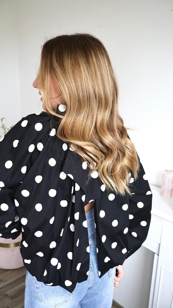 Blouse "Serena" à Pois avec Dos Nu et Nœud